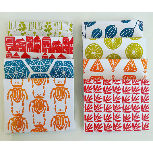 Set of 8 hand-printed note cards